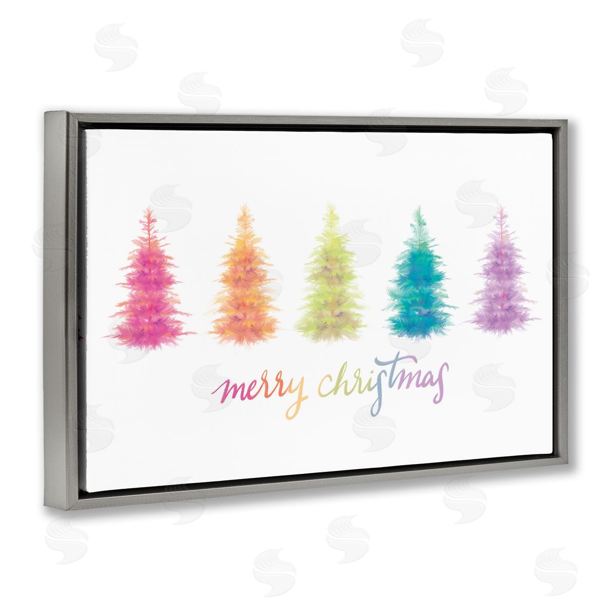 Rainbow Christmas Trees Grey Floating Frame Canvas Wall Art, Home Decor by House Fenway