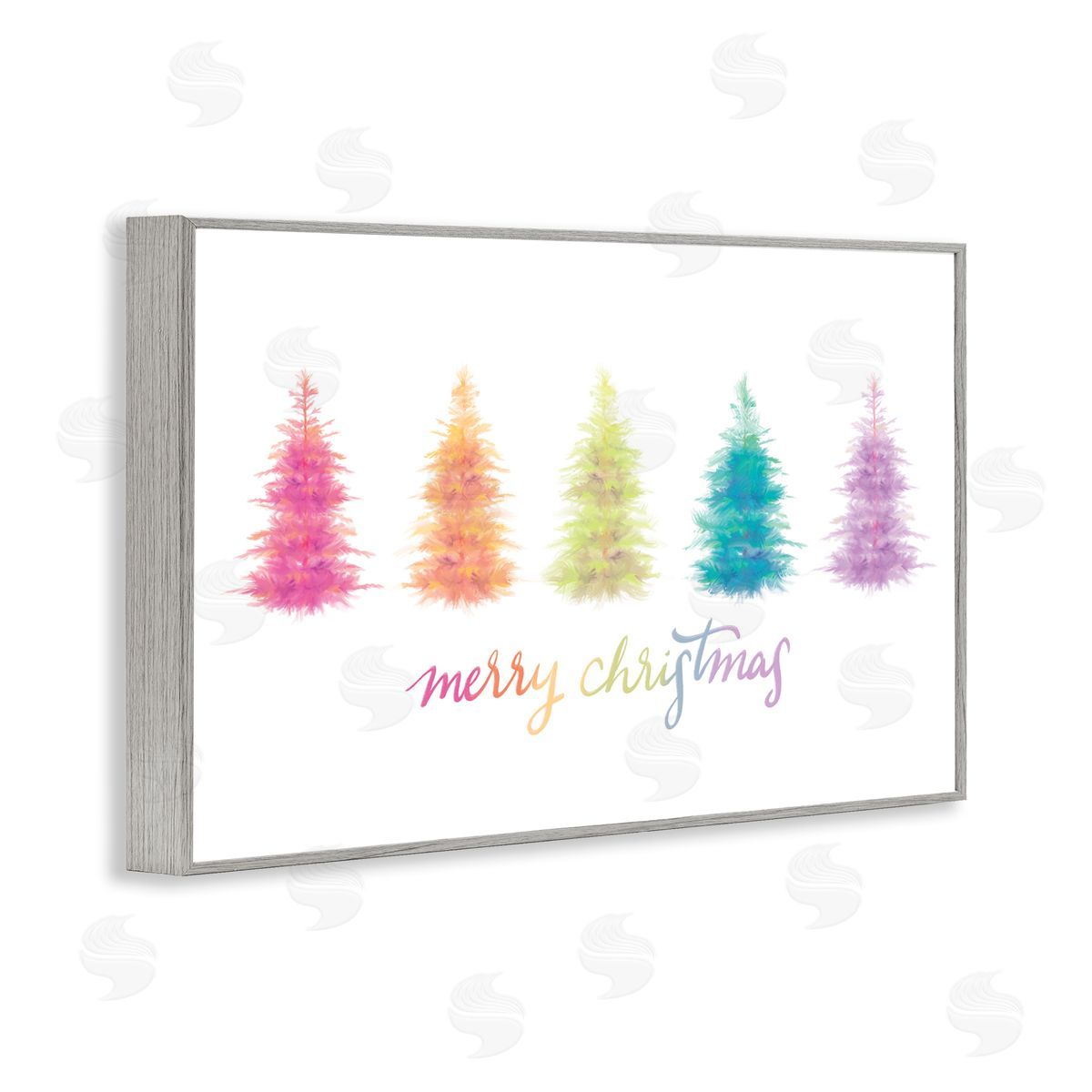 Rainbow Christmas Trees Grey Frame Print Wall Art, Home Decor by House Fenway