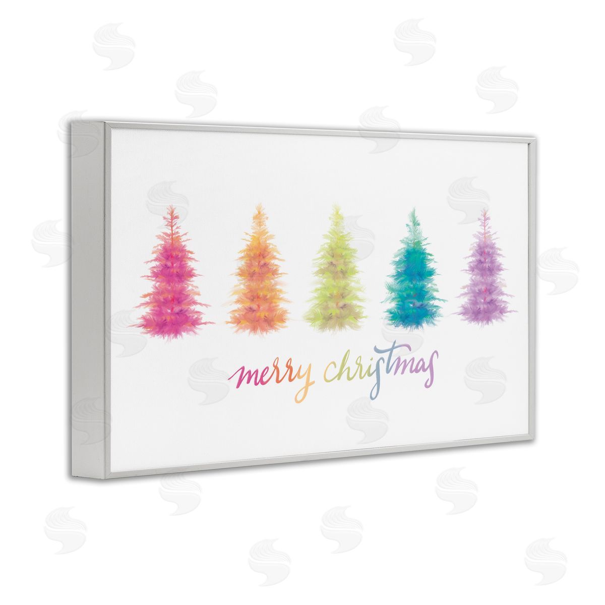Rainbow Christmas Trees White Frame Print Wall Art, Home Decor by House Fenway