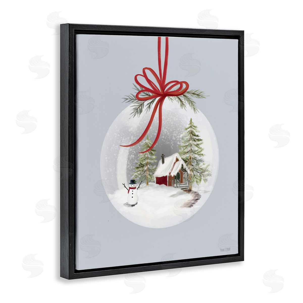 Cottage Scene Snowglobe Black Floating Frame Canvas Wall Art, Home Decor by House Fenway