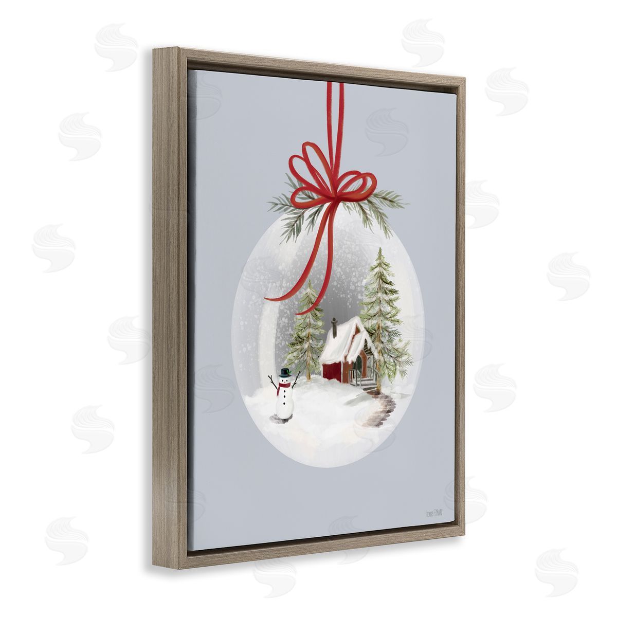 Cottage Scene Snowglobe Brown Floating Frame Canvas Wall Art, Home Decor by House Fenway