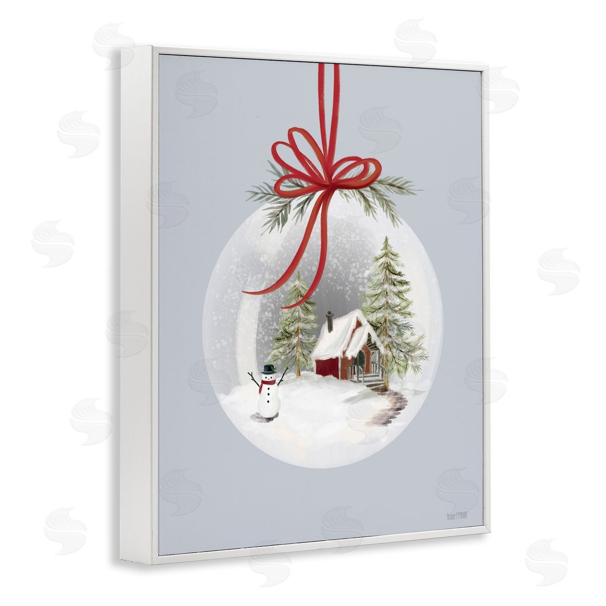 Cottage Scene Snowglobe White Frame Print Wall Art, Home Decor by House Fenway