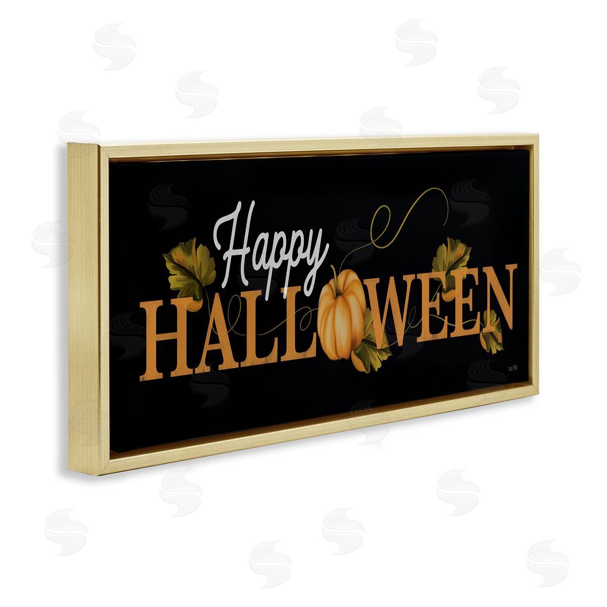 Happy Halloween on Black Gold Floating Frame Canvas Wall Art, Home Decor by House Fenway
