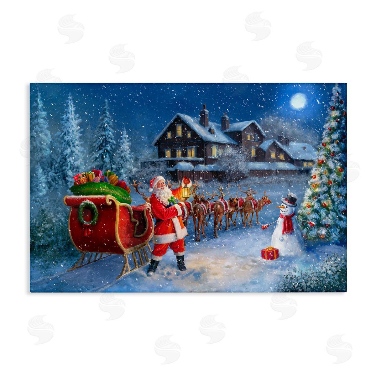 Santa's Sleigh & Lantern Canvas Wall Art, Home Decor by Grateful Licensing Studio