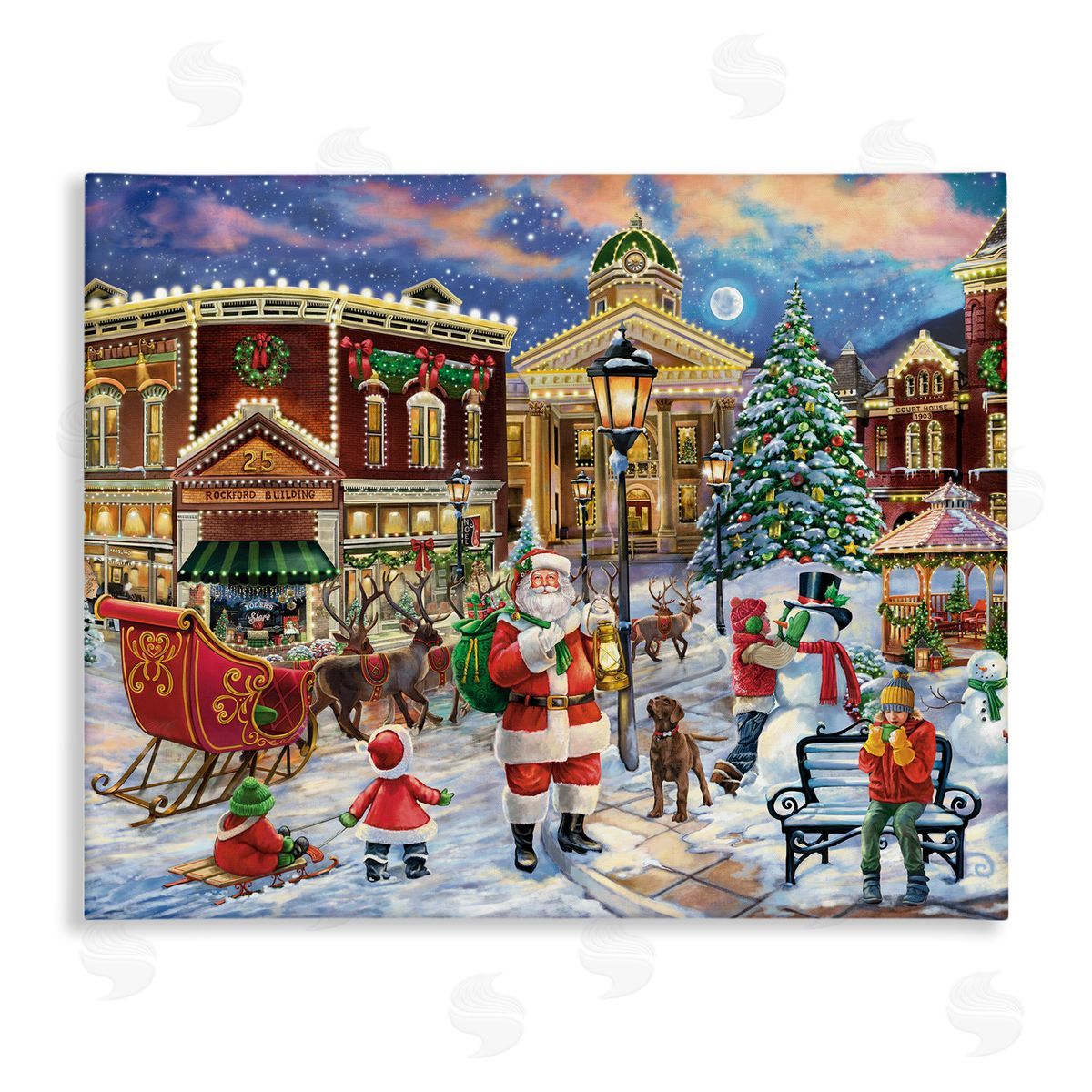 Santa in Town Square Canvas Wall Art, Home Decor by Grateful Licensing Studio