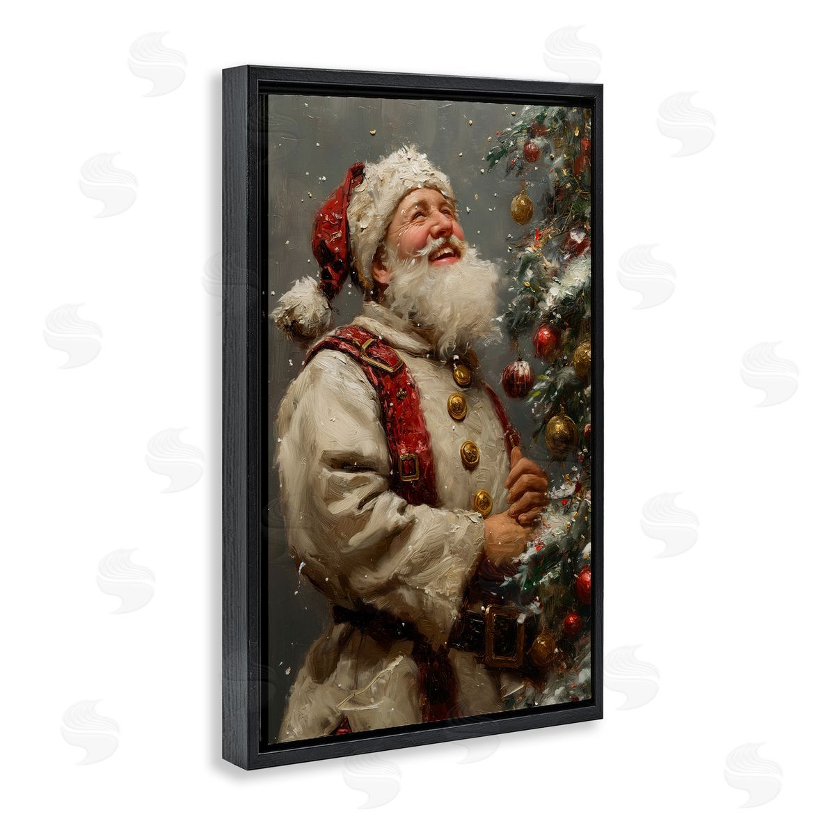 Happy Santa and Tree Black Floating Frame Canvas Wall Art, Home Decor by Imagine It Images