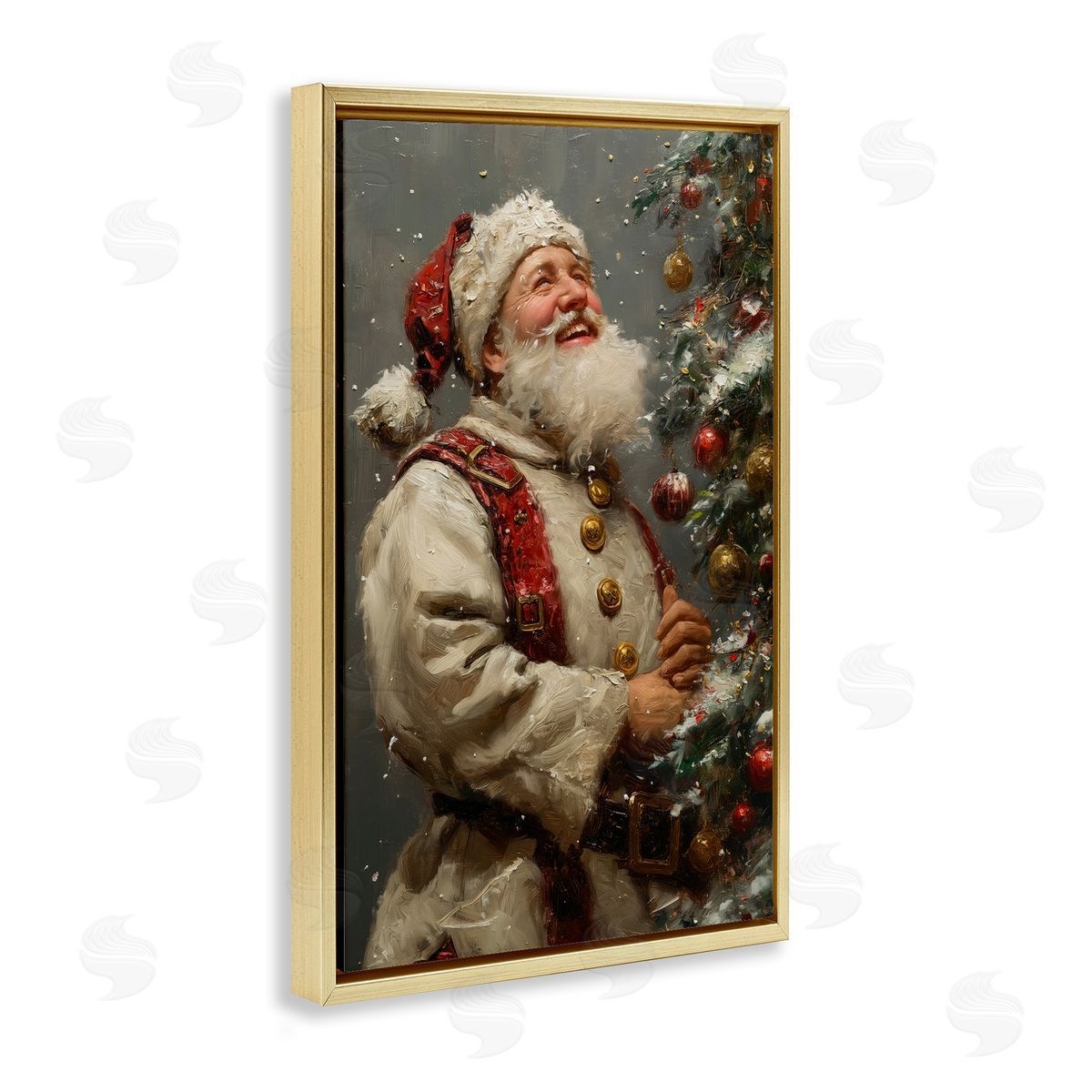 Happy Santa and Tree Gold Floating Frame Canvas Wall Art, Home Decor by Imagine It Images