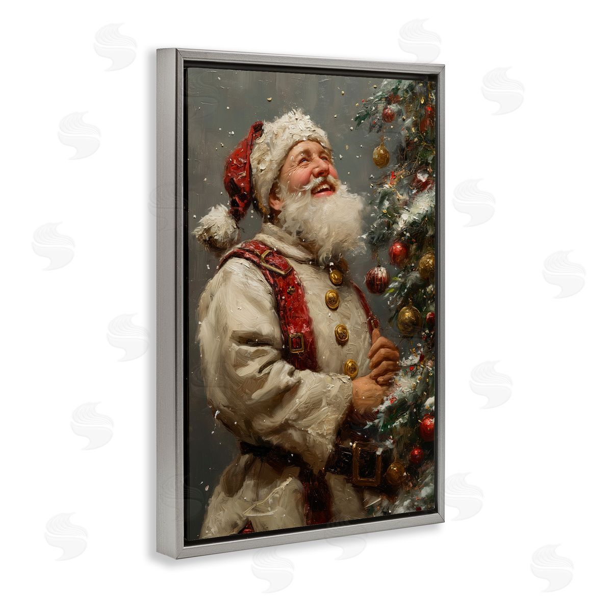 Happy Santa and Tree Grey Floating Frame Canvas Wall Art, Home Decor by Imagine It Images