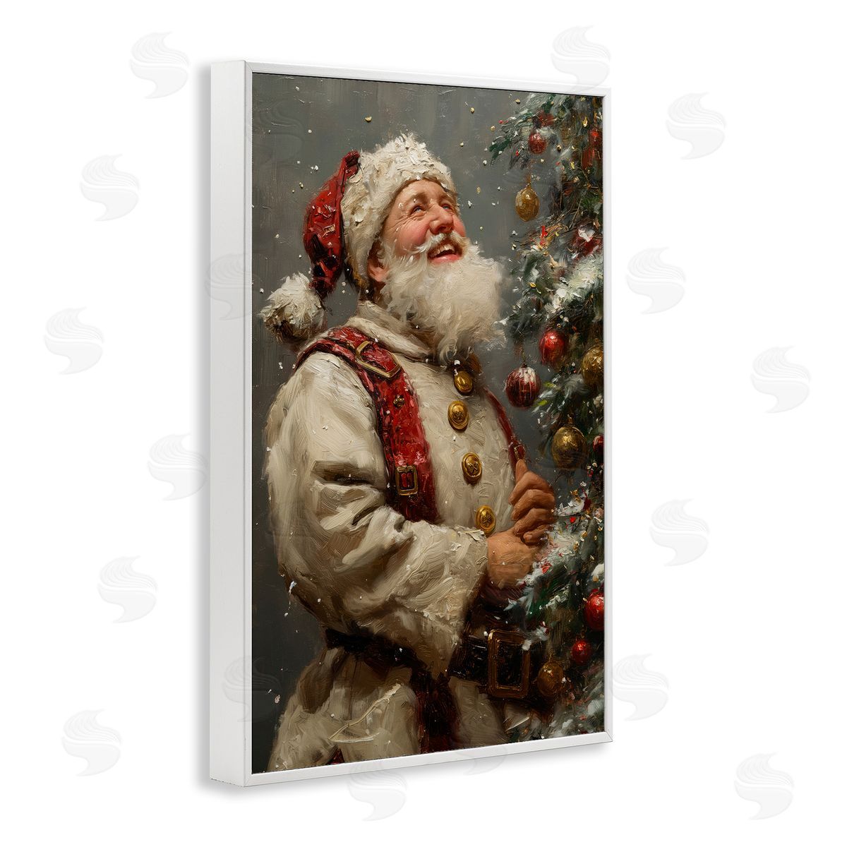 Happy Santa and Tree White Frame Print Wall Art, Home Decor by Imagine It Images