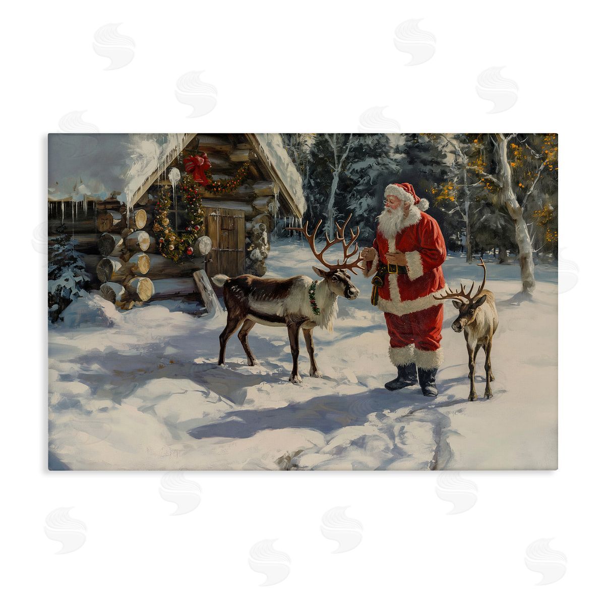 Santa & Reindeer Scene Canvas Wall Art, Home Decor by Imagine It Images