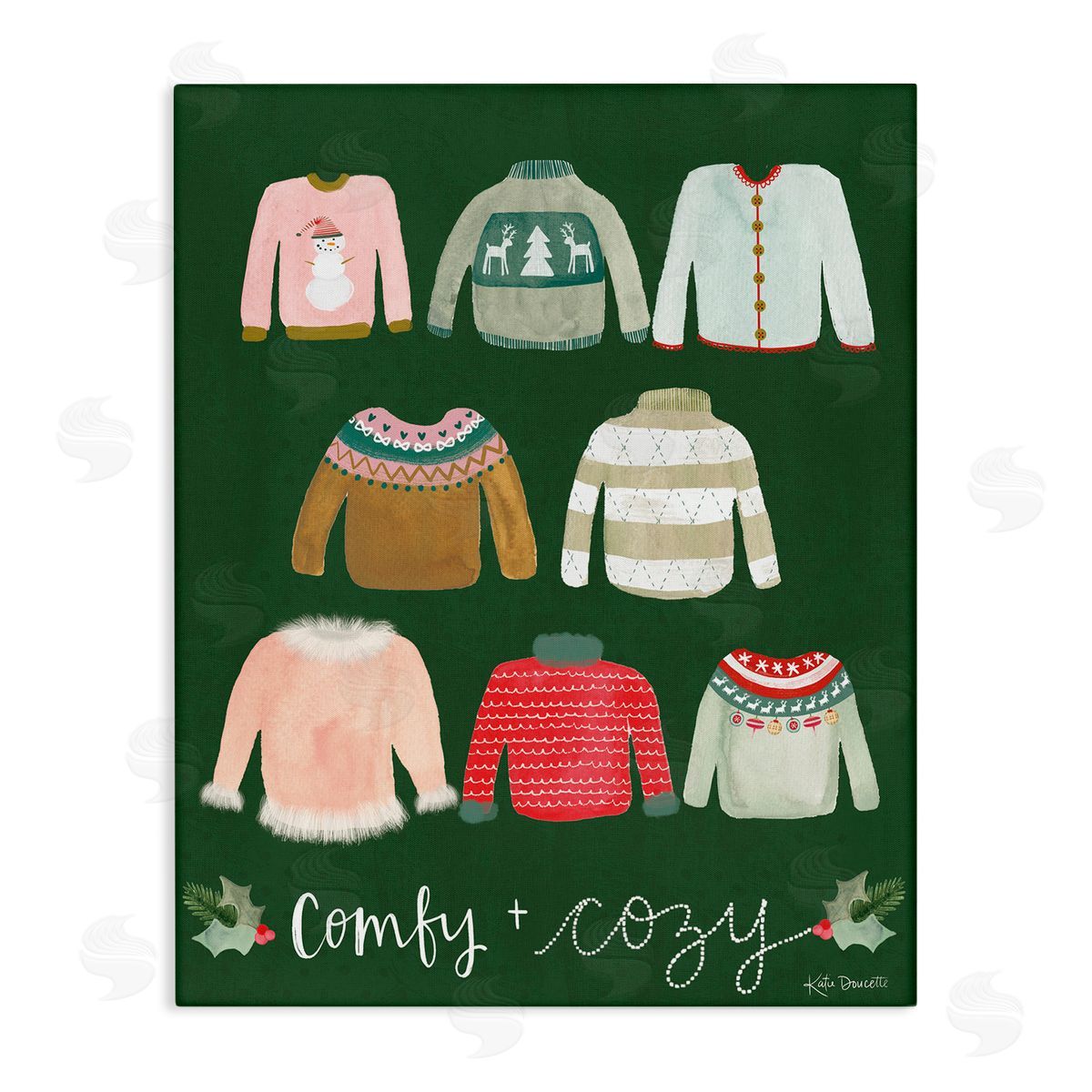 Comfy and Cozy Sweaters Canvas Wall Art, Home Decor by Katie Doucette