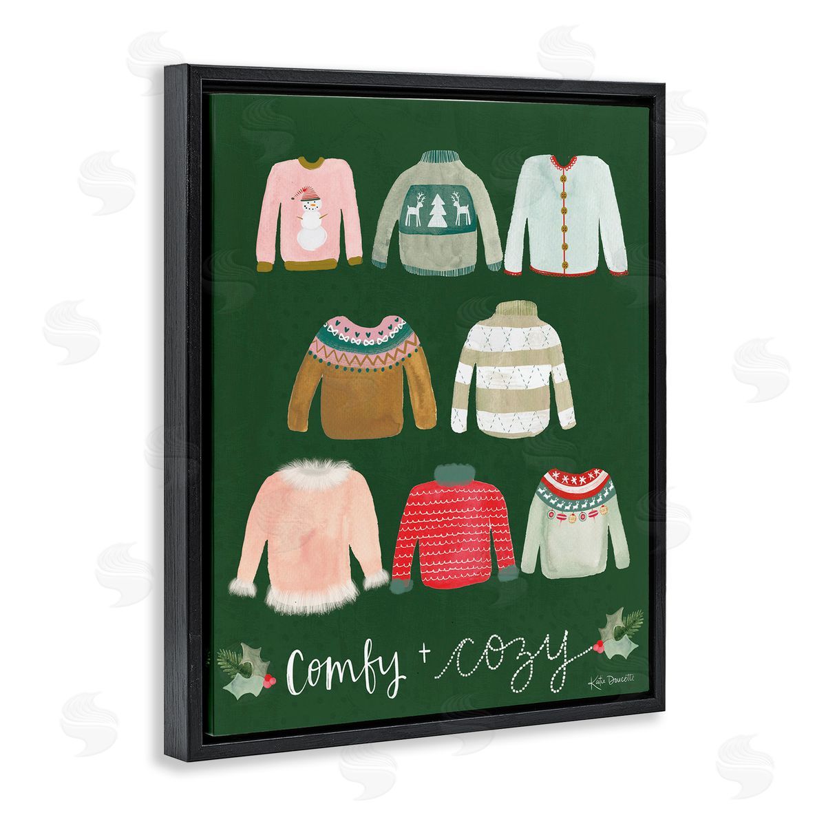 Comfy and Cozy Sweaters Black Floating Frame Canvas Wall Art, Home Decor by Katie Doucette