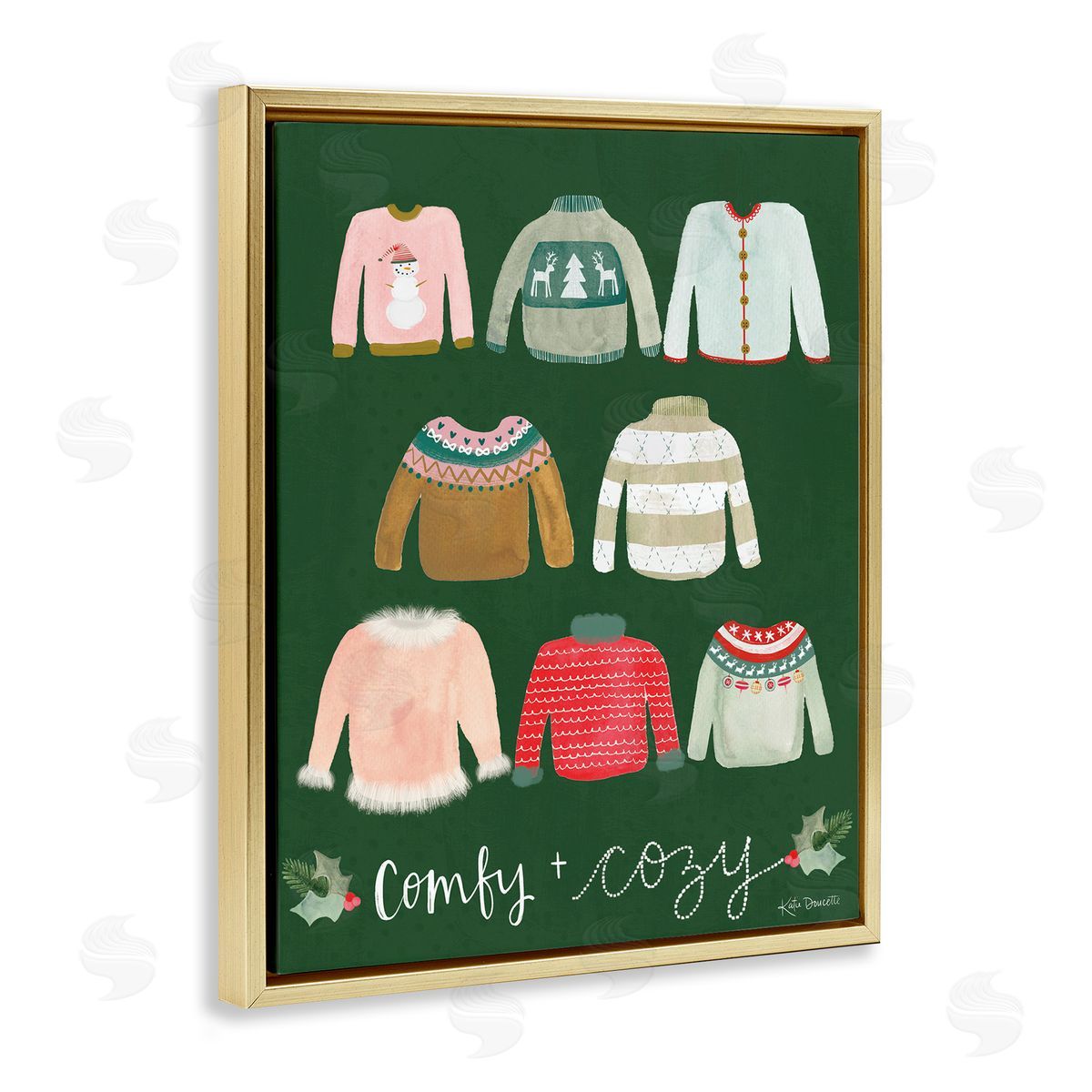 Comfy and Cozy Sweaters Gold Floating Frame Canvas Wall Art, Home Decor by Katie Doucette