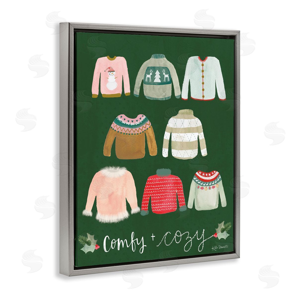 Comfy and Cozy Sweaters Grey Floating Frame Canvas Wall Art, Home Decor by Katie Doucette