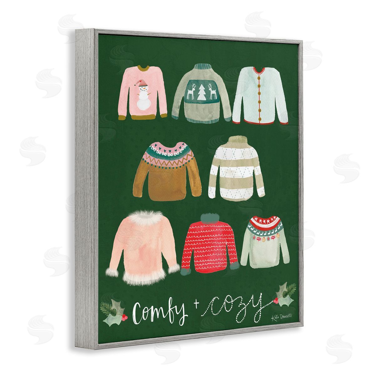 Comfy and Cozy Sweaters Grey Frame Print Wall Art, Home Decor by Katie Doucette