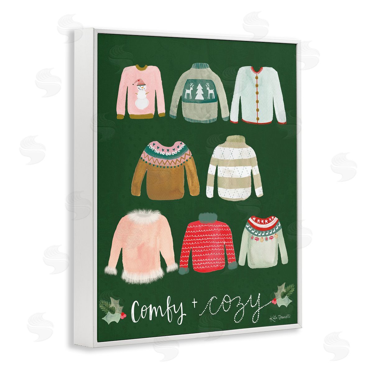 Comfy and Cozy Sweaters White Frame Print Wall Art, Home Decor by Katie Doucette
