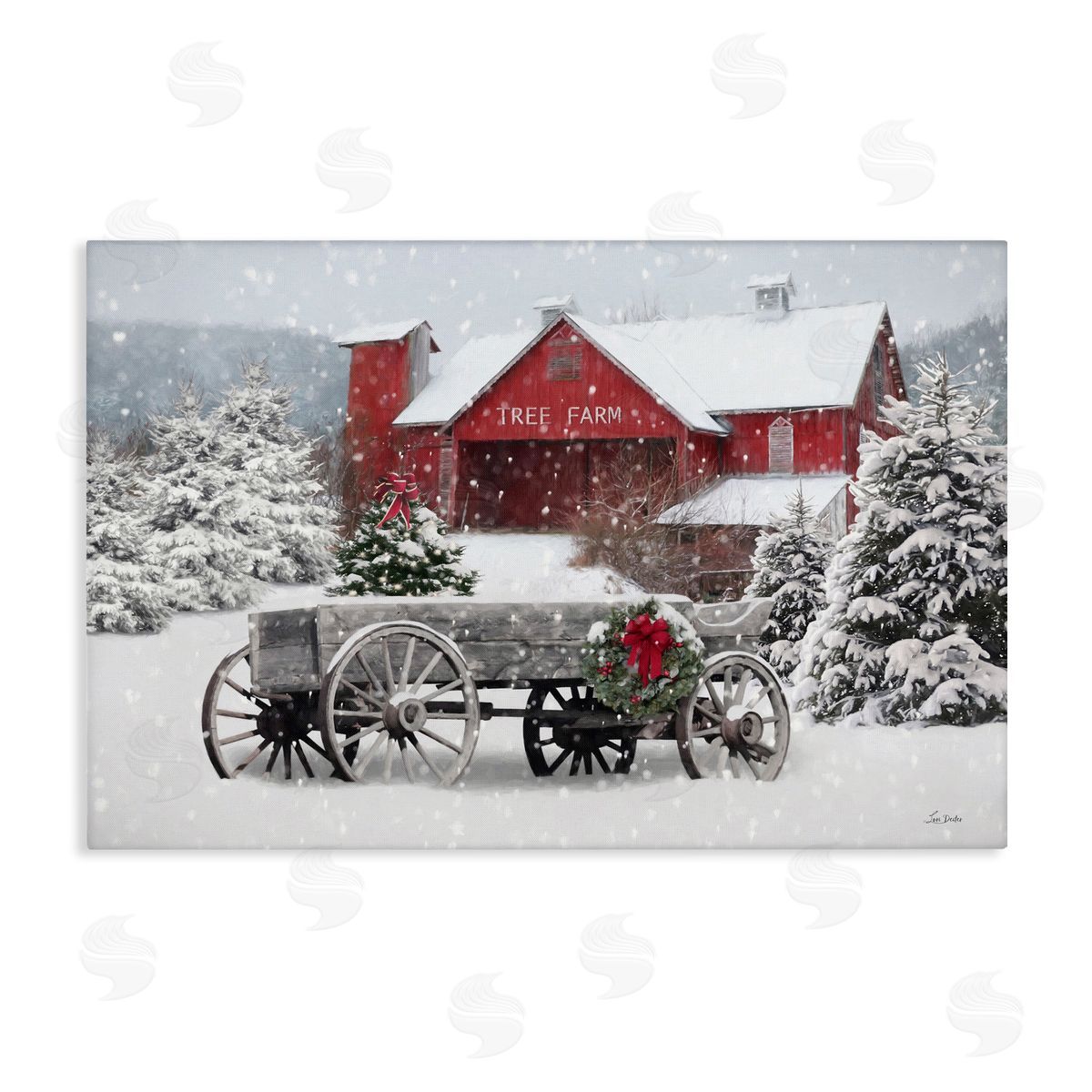 Winter Wagon & Barn Canvas Wall Art, Home Decor by Lori Deiter