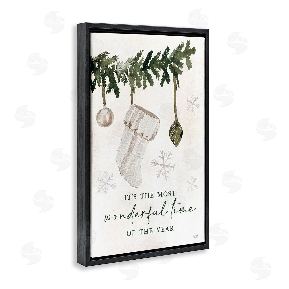 Festive Hanging Stocking Black Floating Frame Canvas Wall Art, Home Decor by Lux + Me Designs