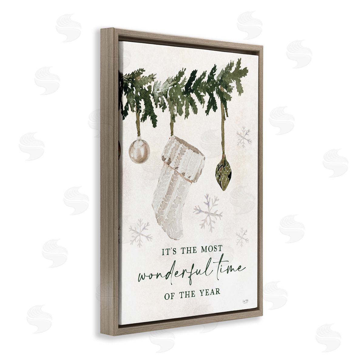 Festive Hanging Stocking Brown Floating Frame Canvas Wall Art, Home Decor by Lux + Me Designs