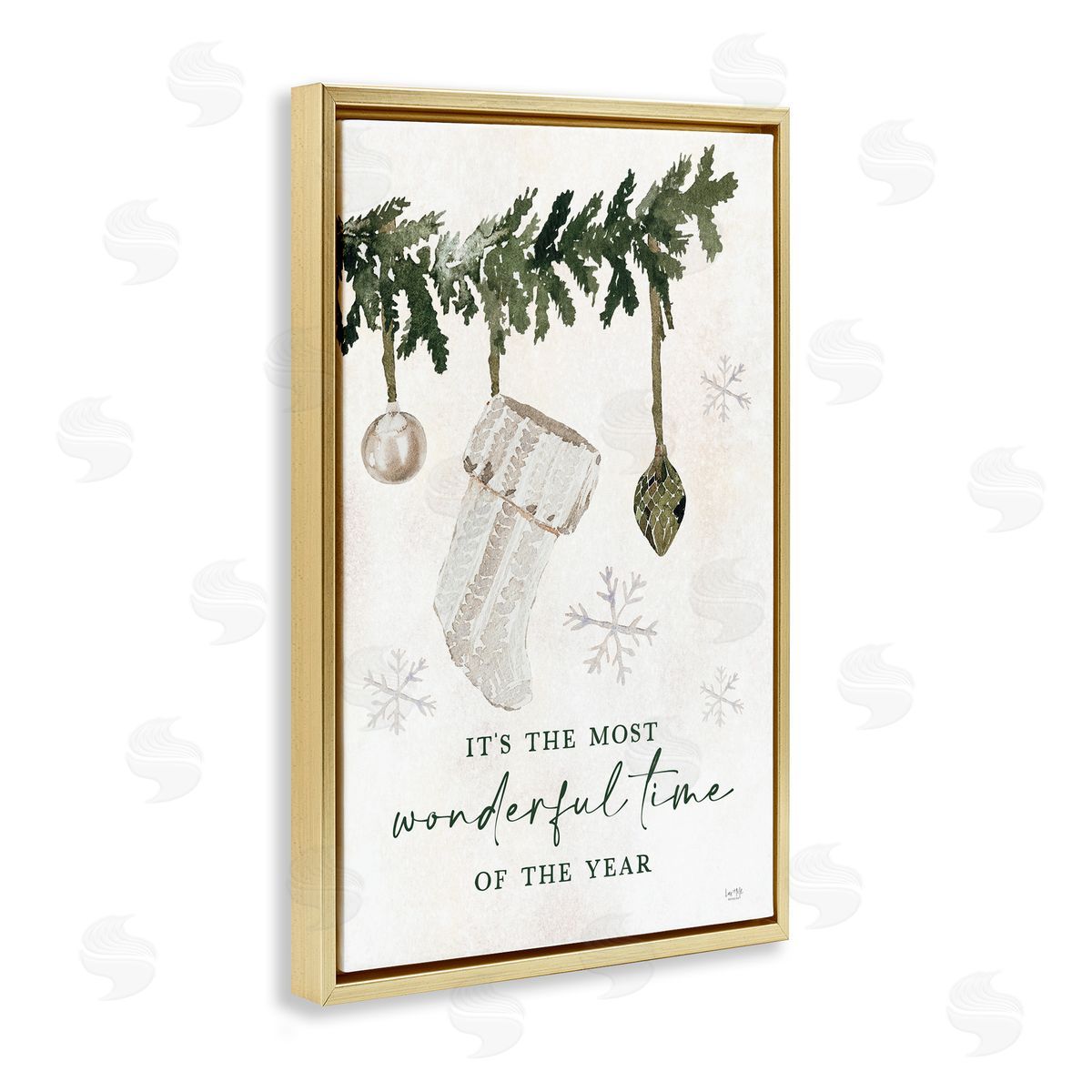 Festive Hanging Stocking Gold Floating Frame Canvas Wall Art, Home Decor by Lux + Me Designs