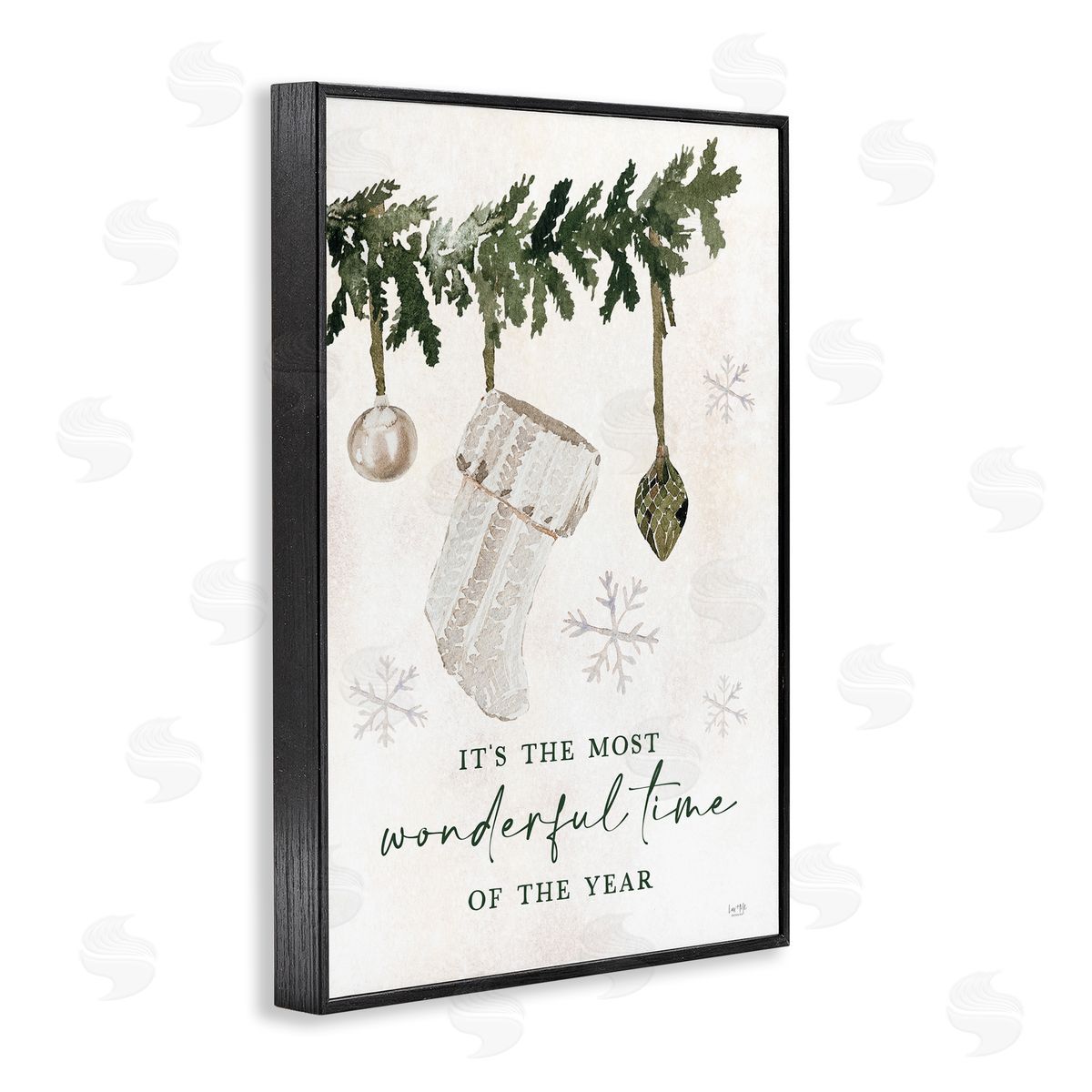 Festive Hanging Stocking Black Frame Print Wall Art, Home Decor by Lux + Me Designs