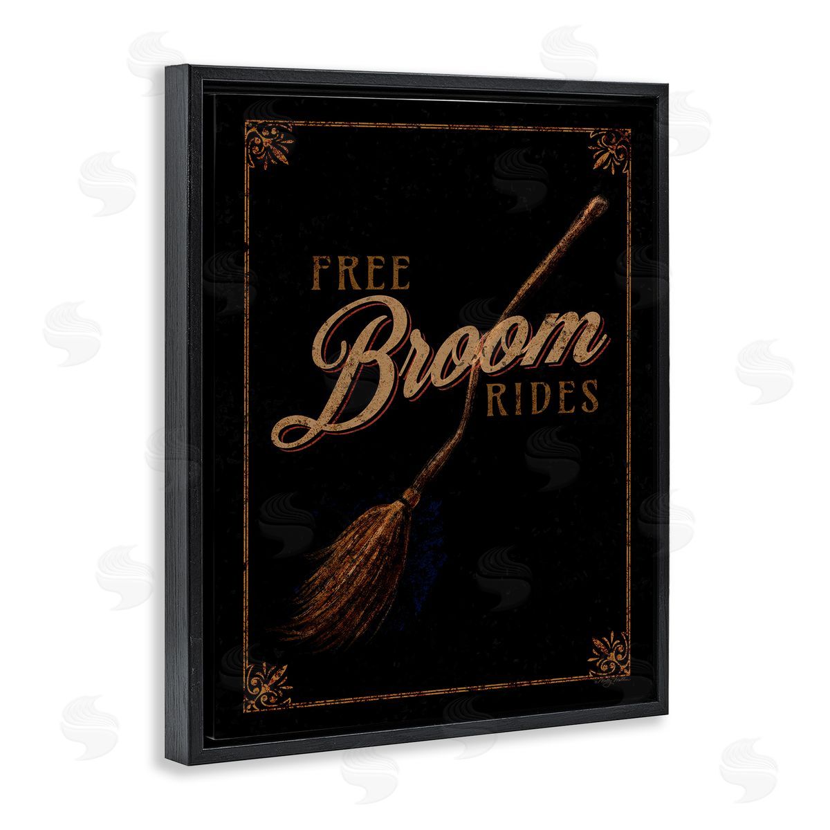 Rustic Free Broom Rides Black Floating Frame Canvas Wall Art, Home Decor by Molly Mattin