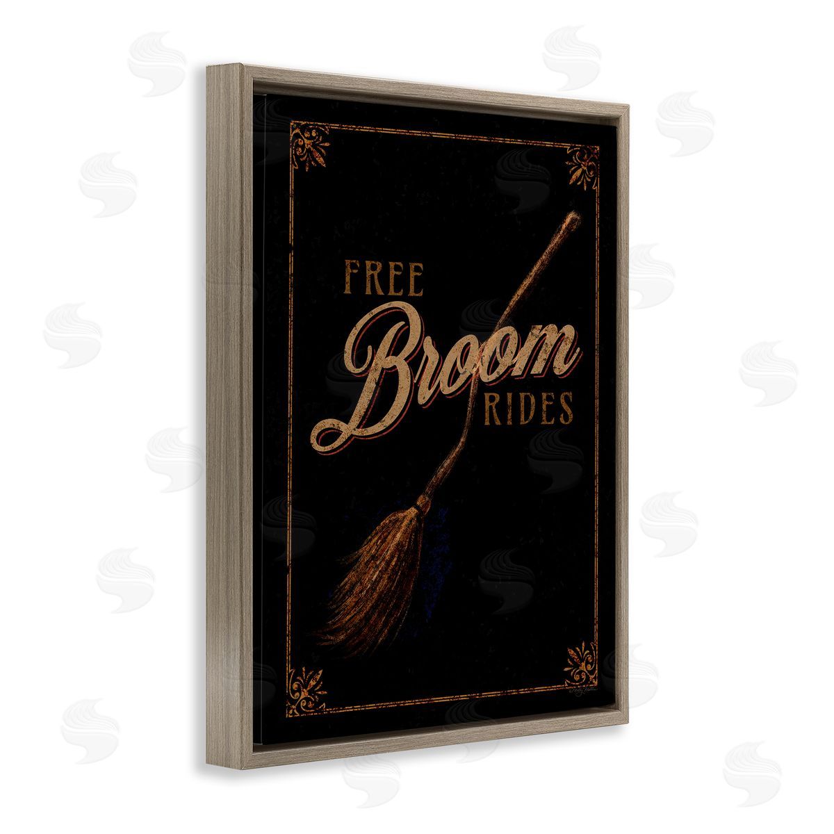 Rustic Free Broom Rides Brown Floating Frame Canvas Wall Art, Home Decor by Molly Mattin
