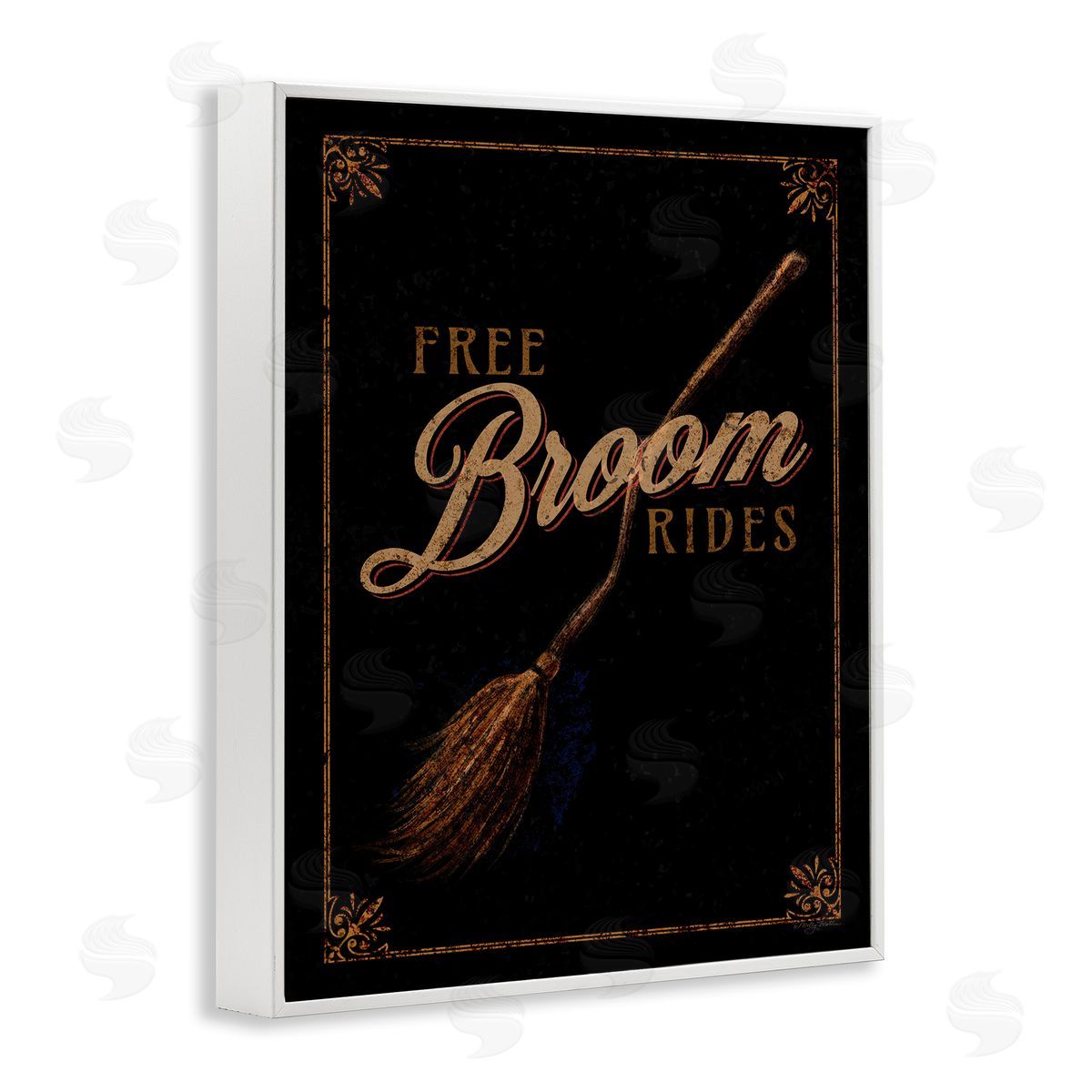 Rustic Free Broom Rides White Frame Print Wall Art, Home Decor by Molly Mattin
