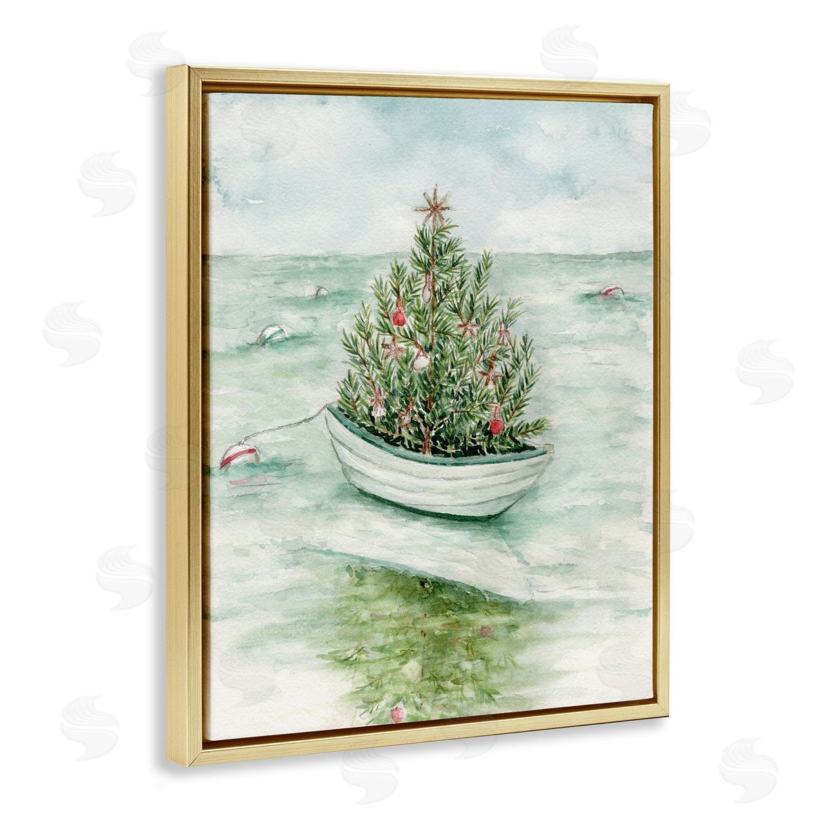 Beachy Christmas Tree Gold Floating Frame Canvas Wall Art, Home Decor by Melissa Hyatt