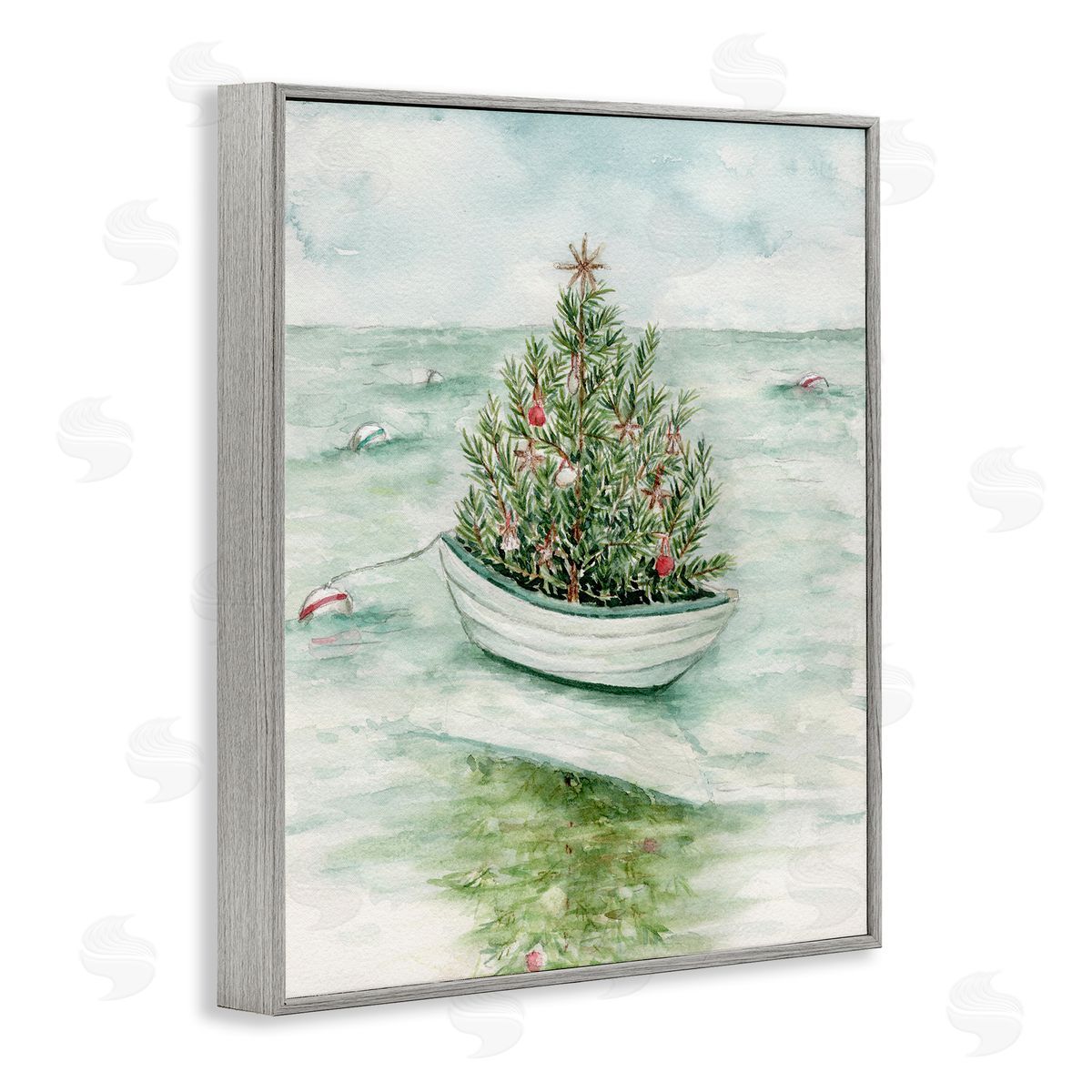 Beachy Christmas Tree Grey Frame Print Wall Art, Home Decor by Melissa Hyatt