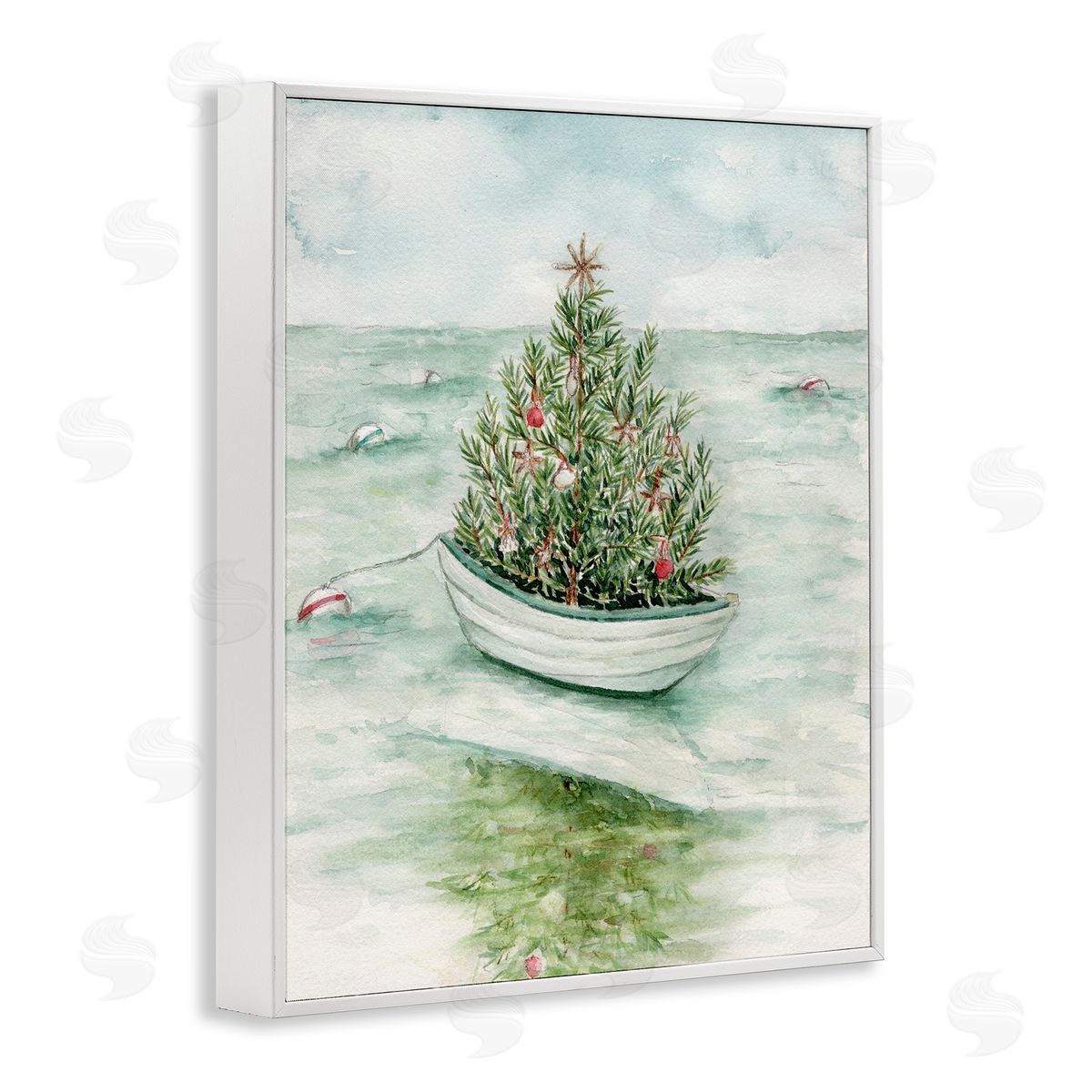 Beachy Christmas Tree White Frame Print Wall Art, Home Decor by Melissa Hyatt