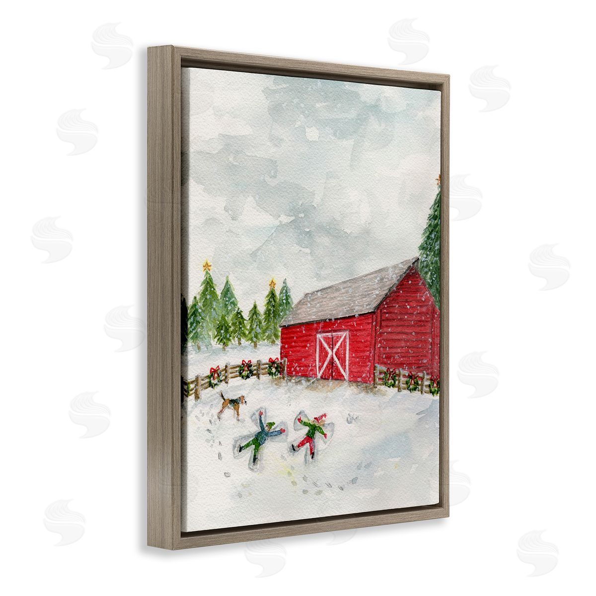 New England Snow Angels Brown Floating Frame Canvas Wall Art, Home Decor by Melissa Hyatt