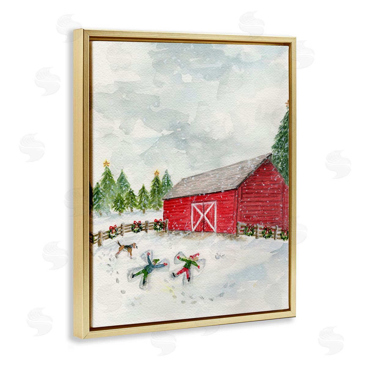 New England Snow Angels Gold Floating Frame Canvas Wall Art, Home Decor by Melissa Hyatt