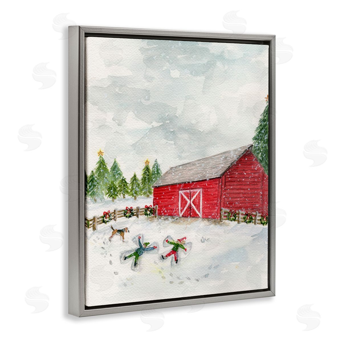 New England Snow Angels Grey Floating Frame Canvas Wall Art, Home Decor by Melissa Hyatt
