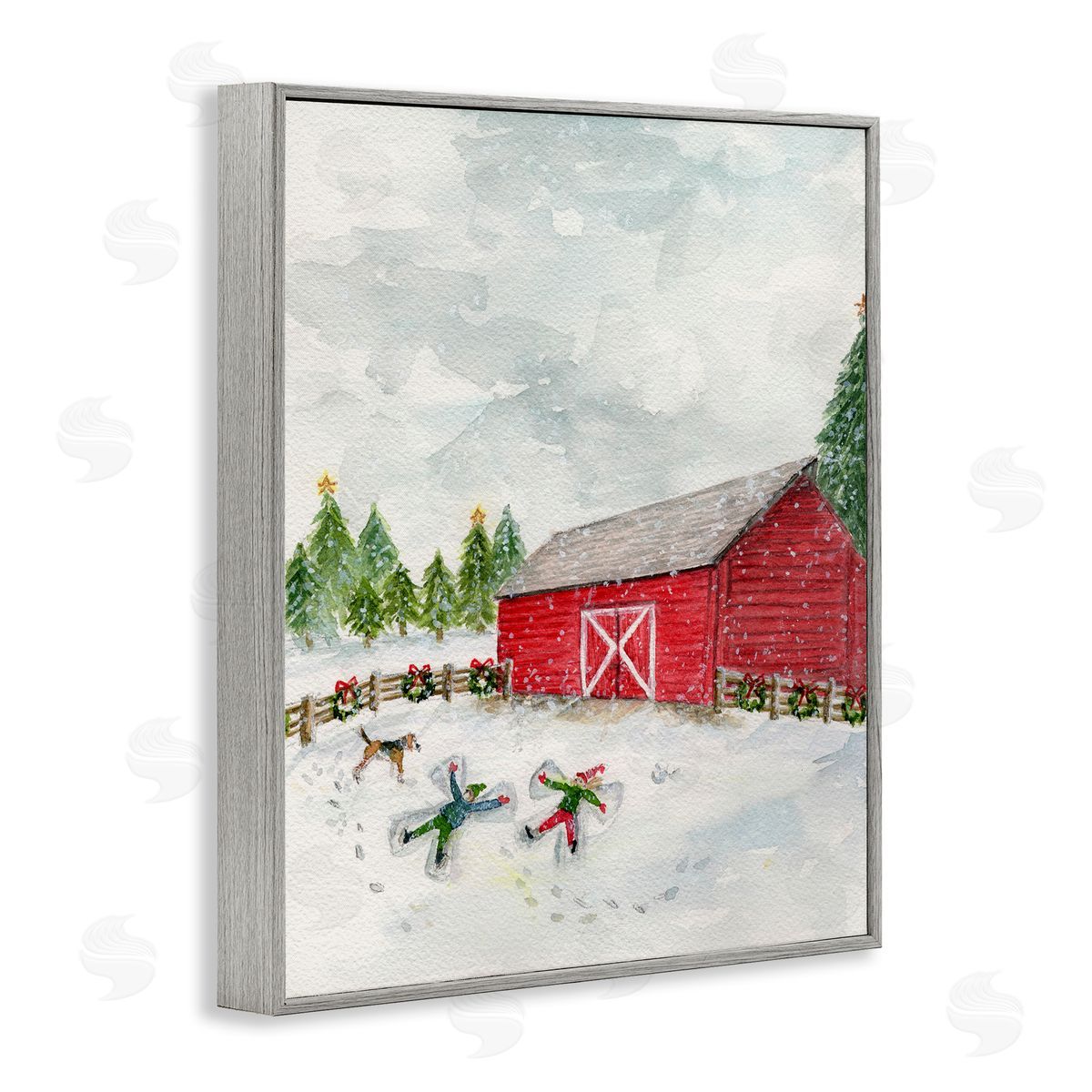 New England Snow Angels Grey Frame Print Wall Art, Home Decor by Melissa Hyatt