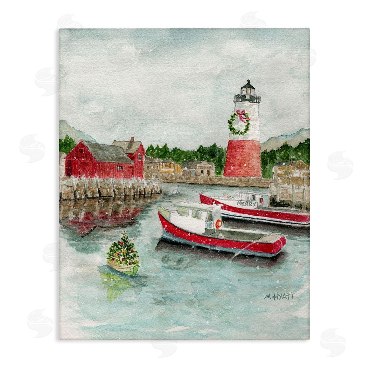 Coastal Christmas Harbour Canvas Wall Art, Home Decor by Melissa Hyatt