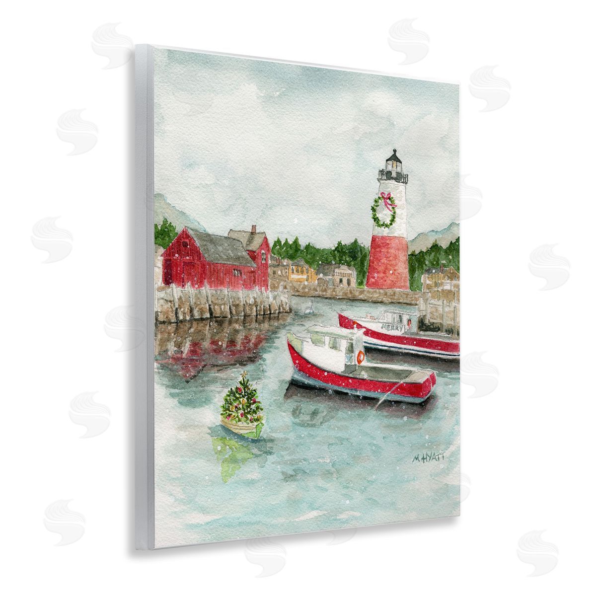 Coastal Christmas Harbour Wood Plaque Wall Art, Home Decor by Melissa Hyatt