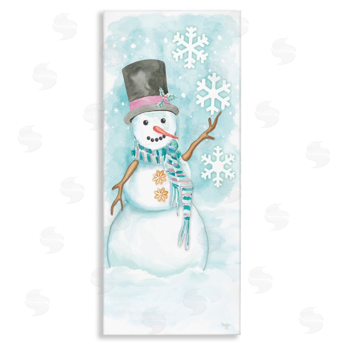 Waving Snowman Greeting Canvas Wall Art, Home Decor by Mollie B.