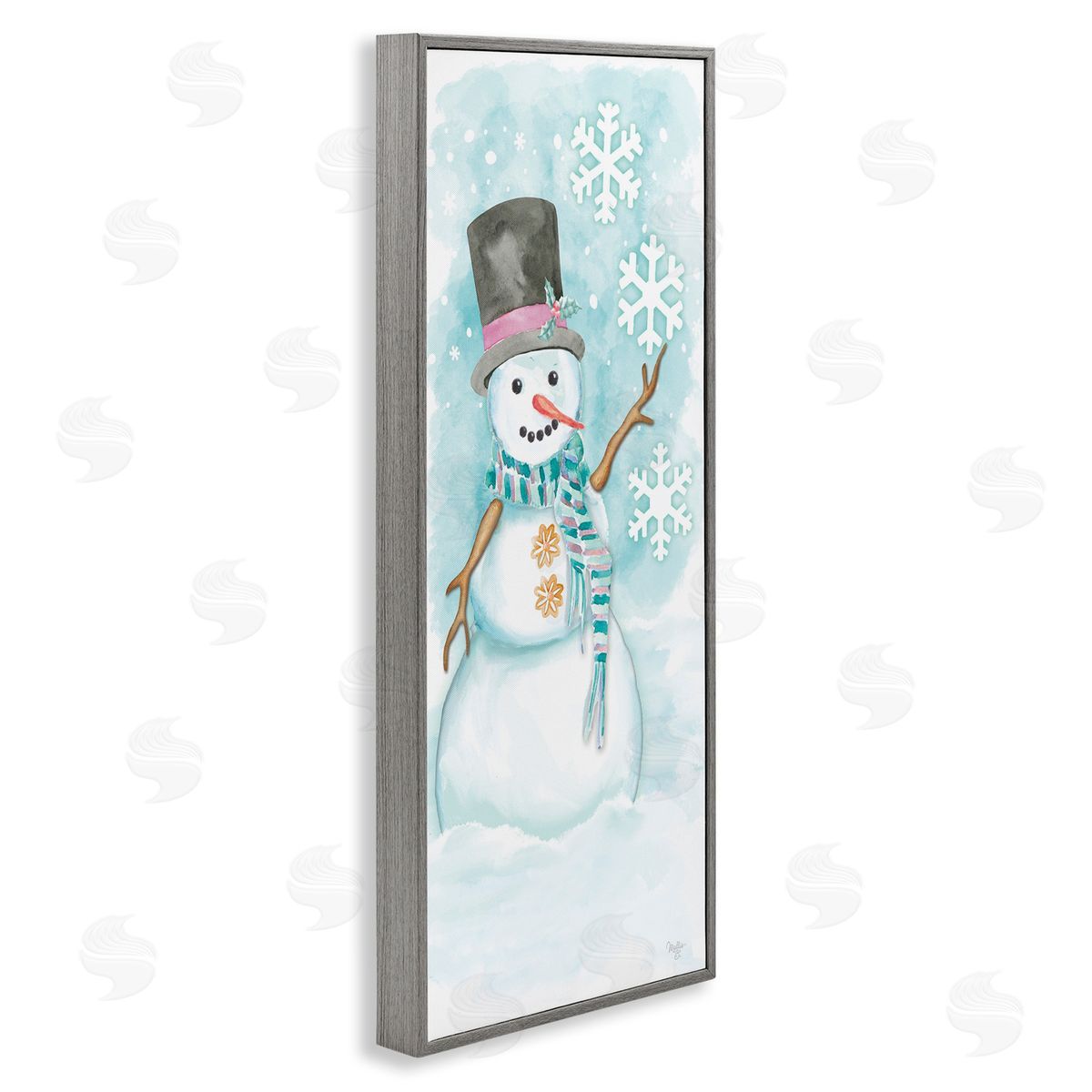 Waving Snowman Greeting Grey Frame Print Wall Art, Home Decor by Mollie B.