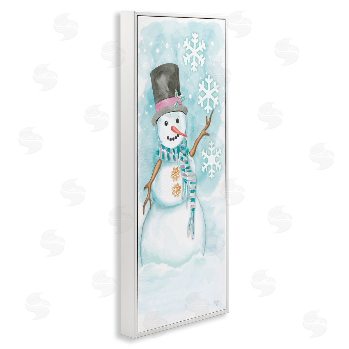Waving Snowman Greeting White Frame Print Wall Art, Home Decor by Mollie B.