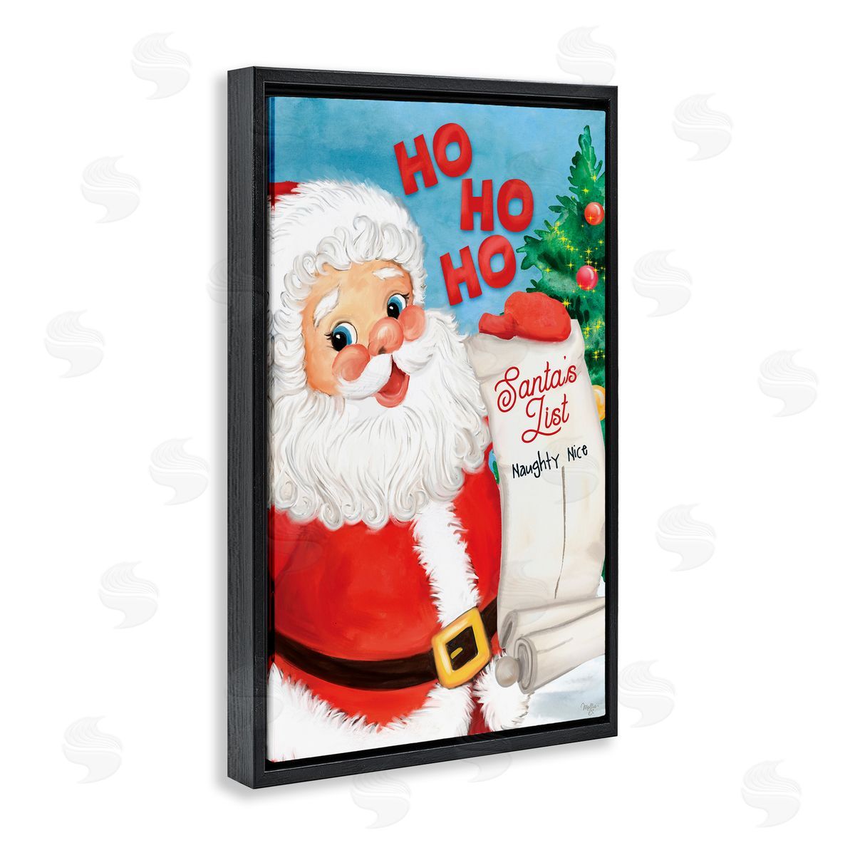 Santa's Naughty Nice List Black Floating Frame Canvas Wall Art, Home Decor by Mollie B.