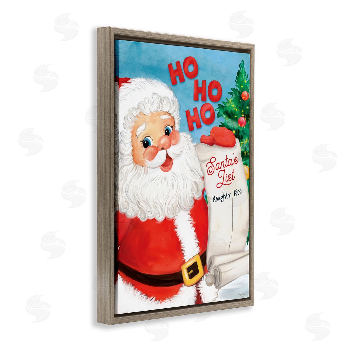 Santa's Naughty Nice List Brown Floating Frame Canvas Wall Art, Home Decor by Mollie B.