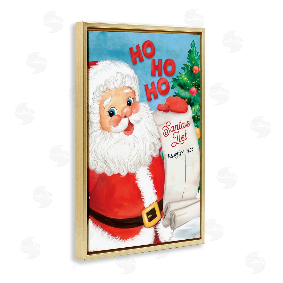 Santa's Naughty Nice List Gold Floating Frame Canvas Wall Art, Home Decor by Mollie B.