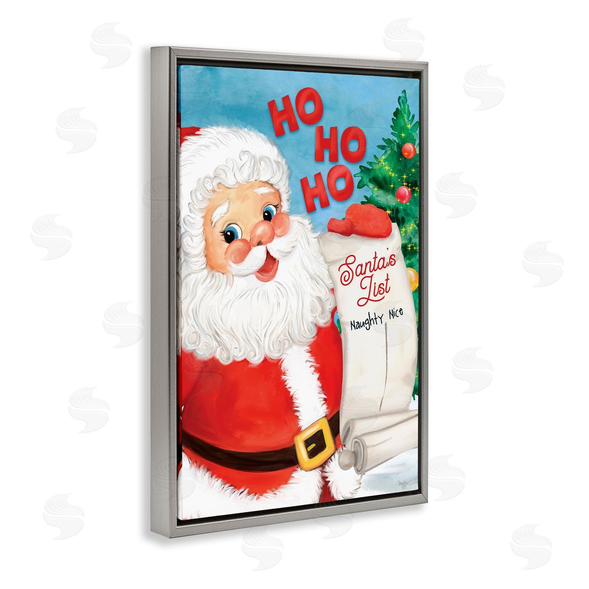 Santa's Naughty Nice List Grey Floating Frame Canvas Wall Art, Home Decor by Mollie B.