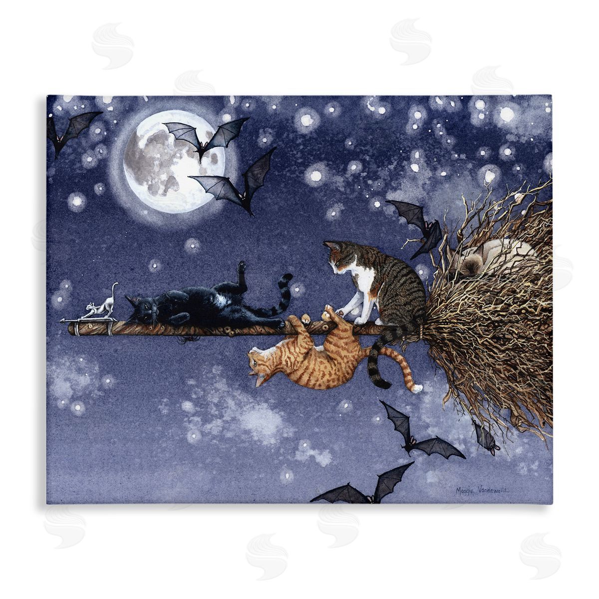 Joyriding Cats on Broom Canvas Wall Art, Home Decor by Maggie Vandewalle