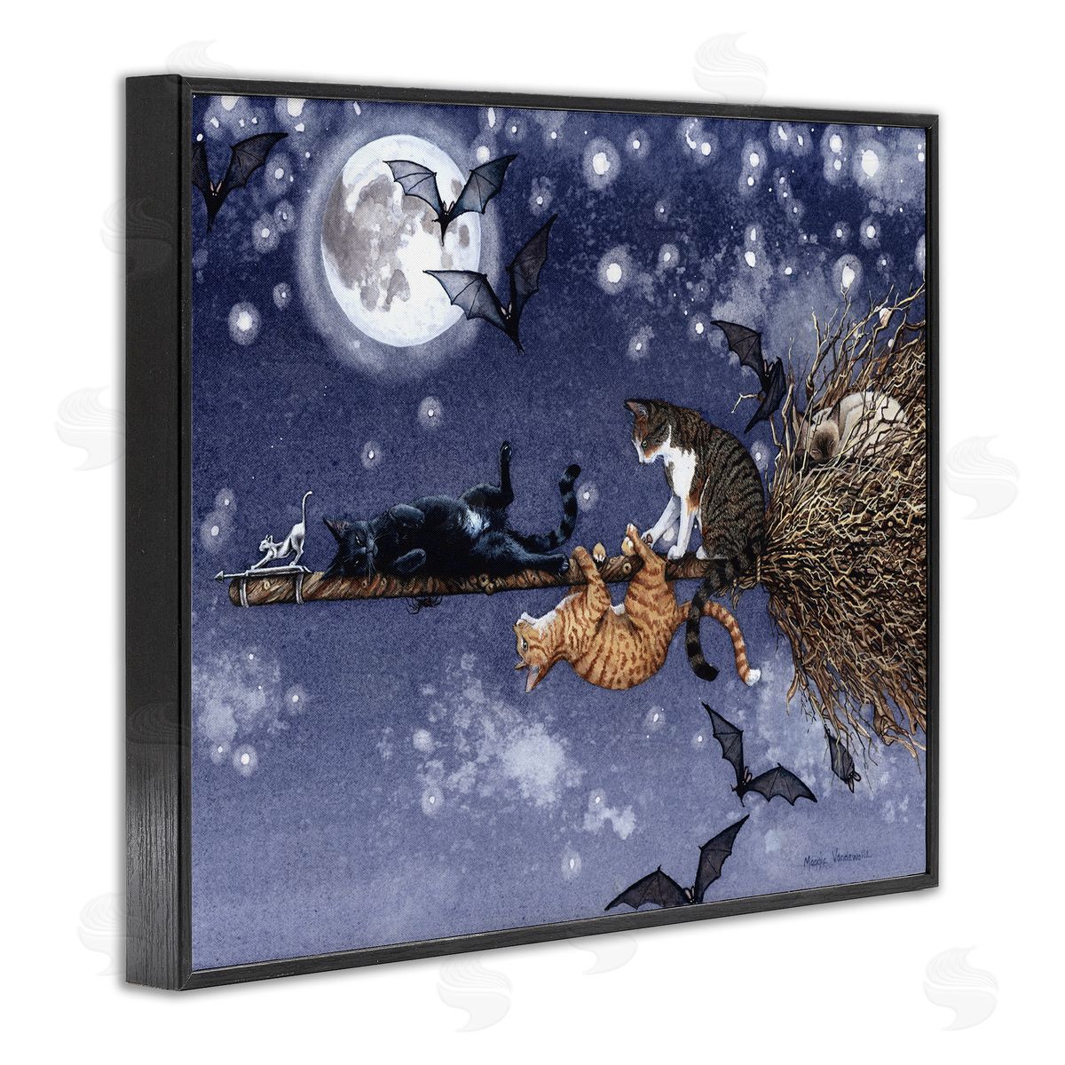 Joyriding Cats on Broom Black Frame Print Wall Art, Home Decor by Maggie Vandewalle