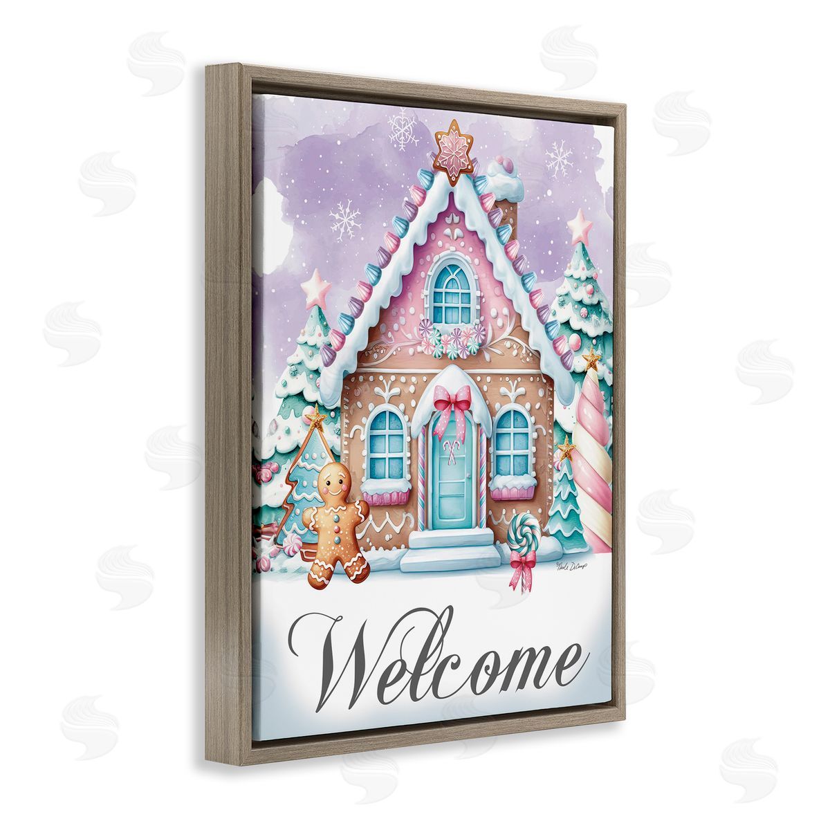 Welcome Gingerbread House Brown Floating Frame Canvas Wall Art, Home Decor by Nicole DeCamp