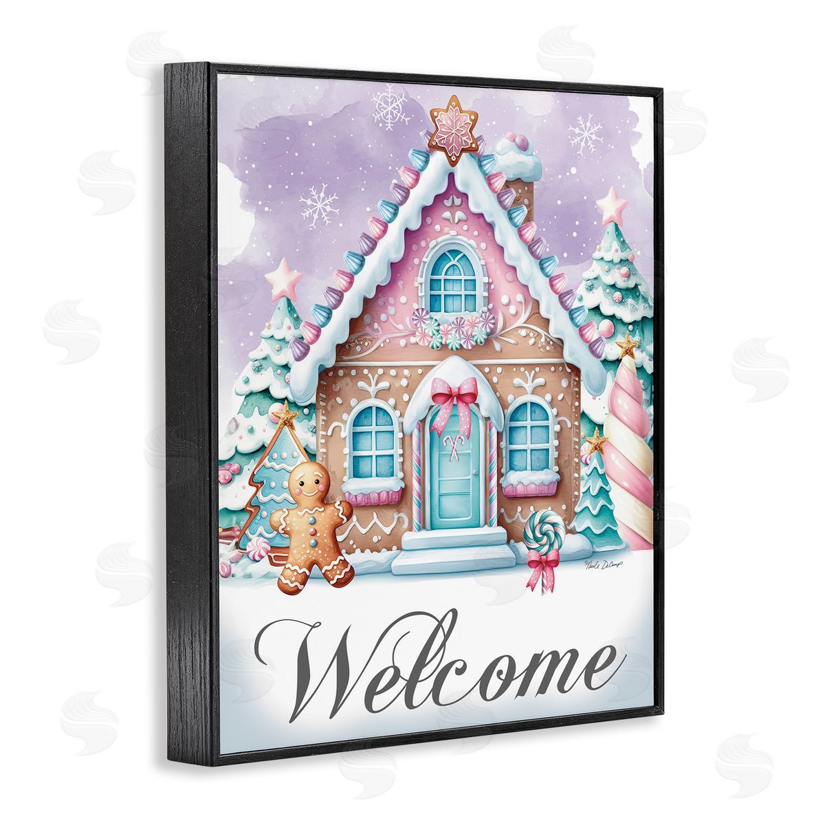 Welcome Gingerbread House Black Frame Print Wall Art, Home Decor by Nicole DeCamp