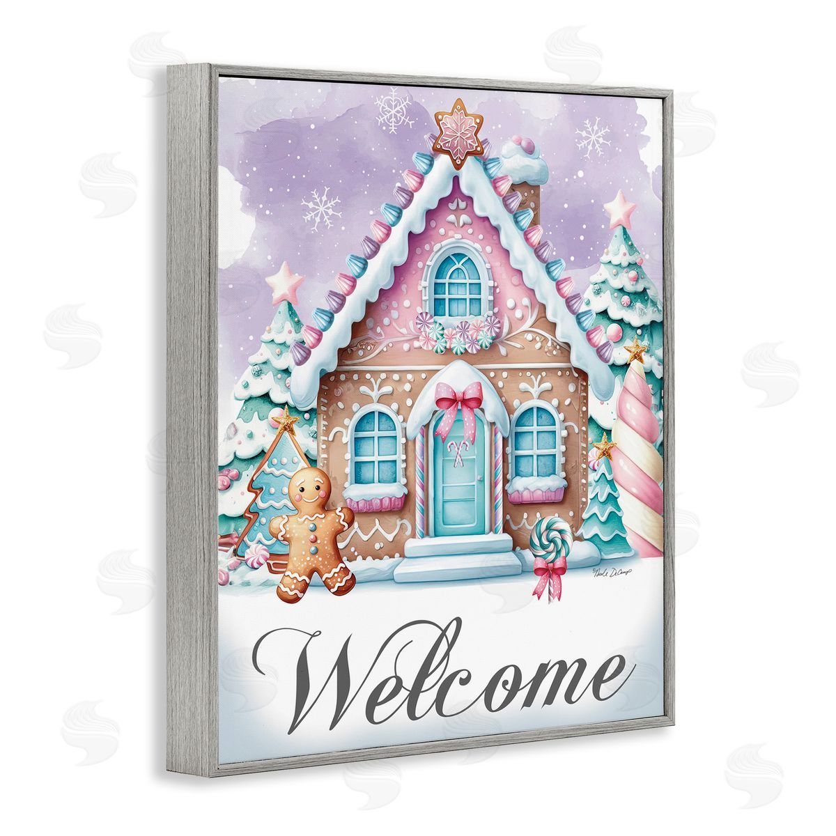 Welcome Gingerbread House Grey Frame Print Wall Art, Home Decor by Nicole DeCamp