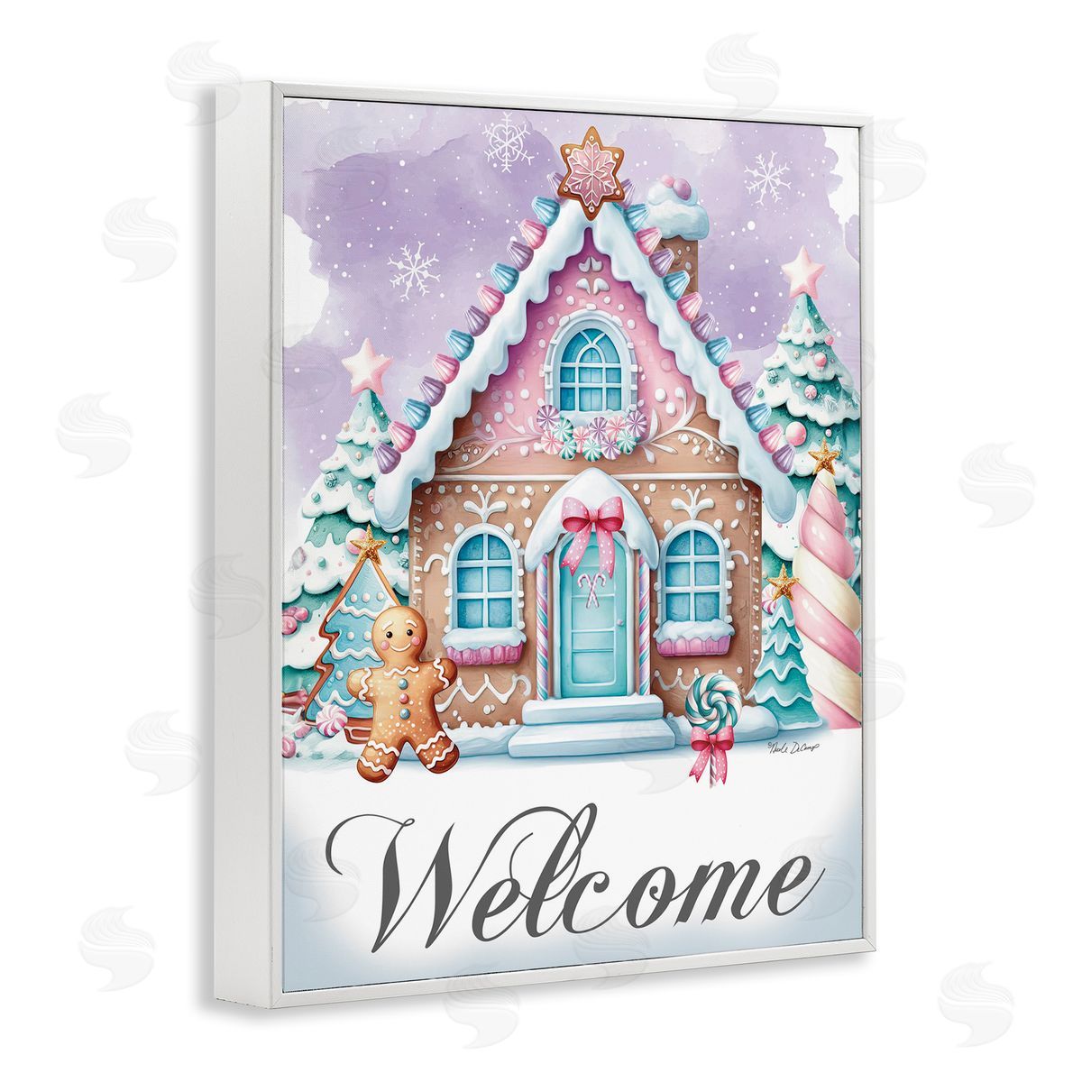 Welcome Gingerbread House White Frame Print Wall Art, Home Decor by Nicole DeCamp